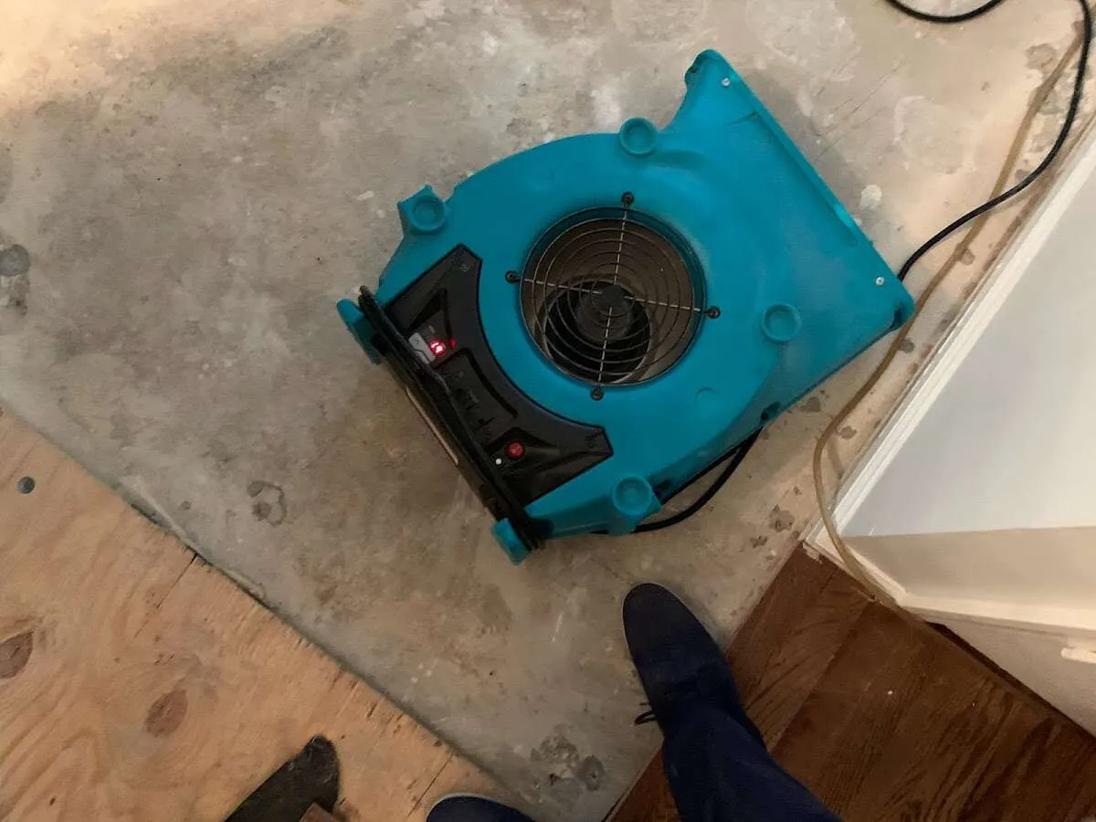 Air mover drying subfloor during Leak Detection & Repair in Ashland City